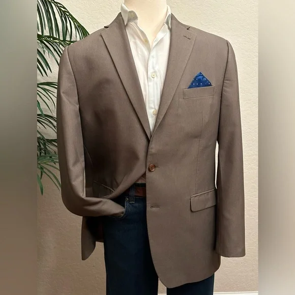 LAUREN RALPH LAUREN BLAZER SIZE 44 TAUPE BROWN SPORT COAT SUIT JACKET